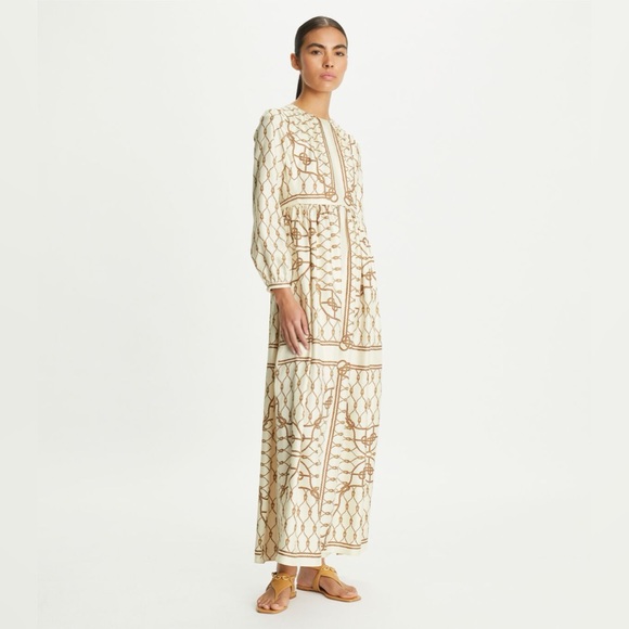 NWT Tory Burch Printed Gathered Silk-twill Maxi Dress - Neutrals $998 00 - Picture 4 of 11